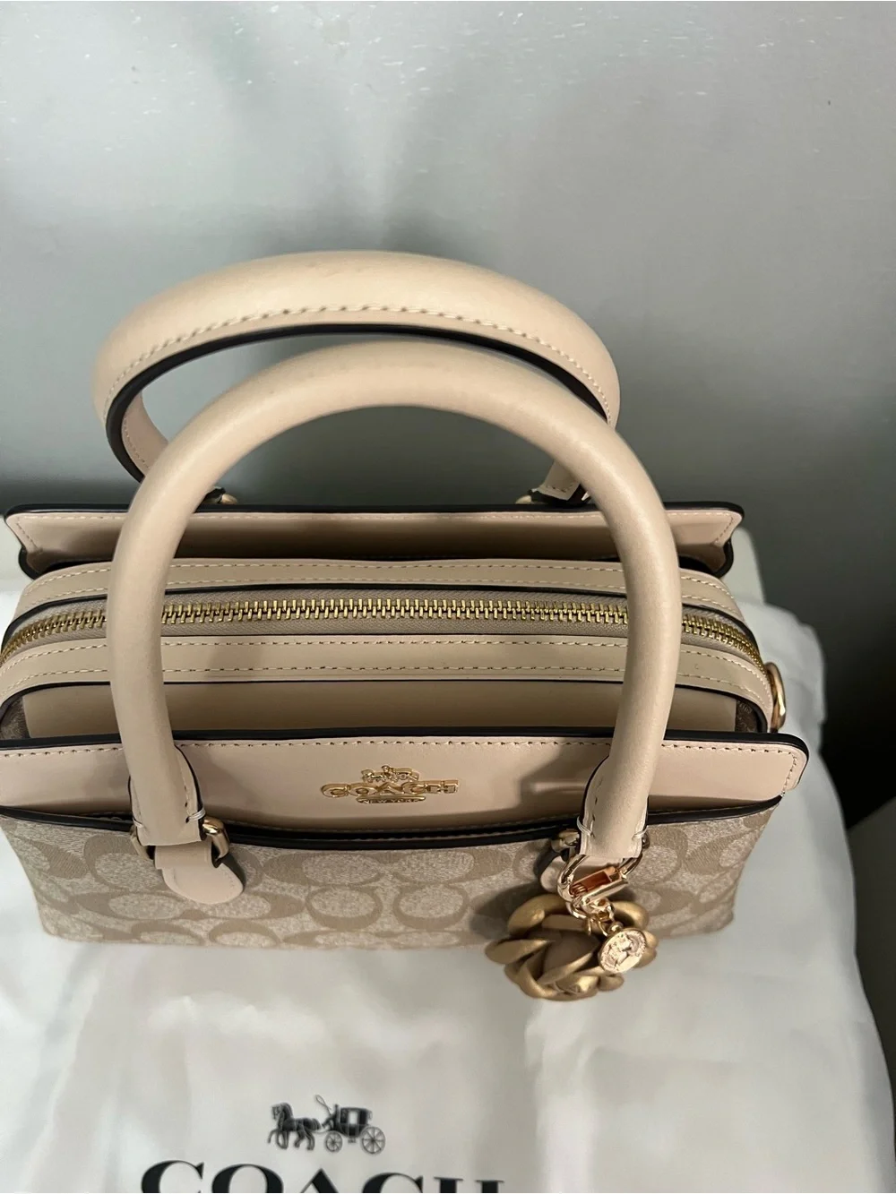 Coach Mini Darcie Carryall In Blocked Signature Canvas With Wallet
